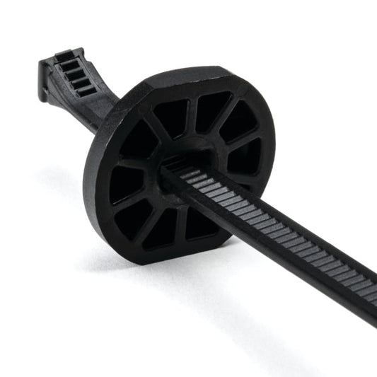 132-00010 BUTTON HEAD CABLE TIE, 9.6" LONG, 2.6" MAX BUNDLE DIAMETER, 105LB, PA66HSUV, BLACK, 50/PKG